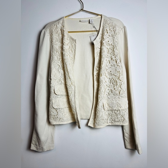 Chico's Ivory Crochet Lace Bolero jacket Size 2 - Picture 1 of 8